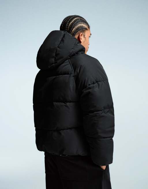Bershka Puffer jacket with hood in black