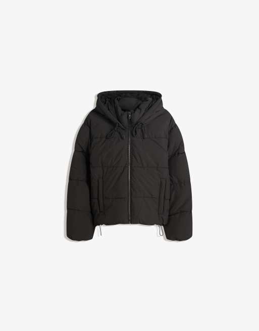 Bershka Puffer jacket with hood in black