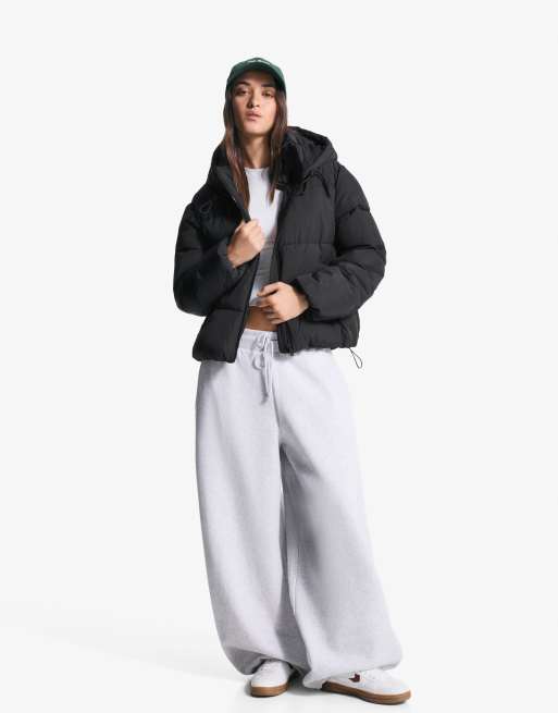 Bershka Puffer jacket with hood in black