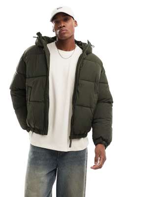 Bershka Puffer Jacket With Hood In Green