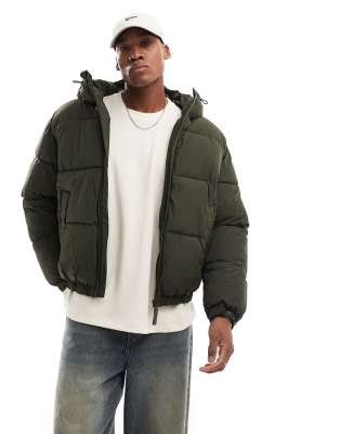 puffer jacket with hood in khaki-Green