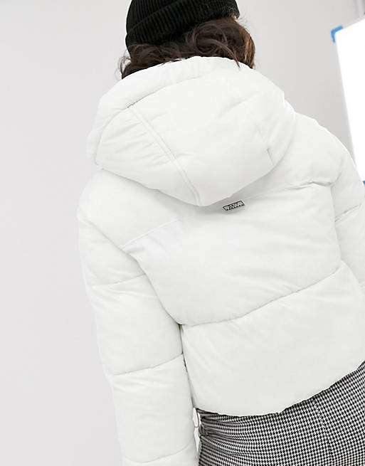 Bershka Puffer Jacket With Hood In, White Puffer Coat With Hood