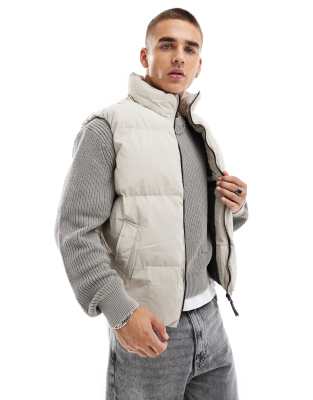 puffer vest in stone-White