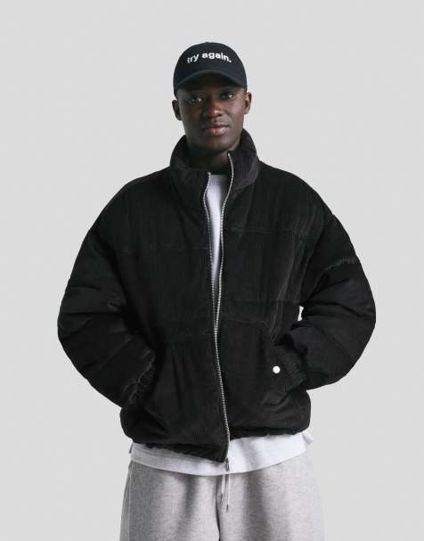 Bershka – Pufferjacke aus Cord in Schwarz - view 1
