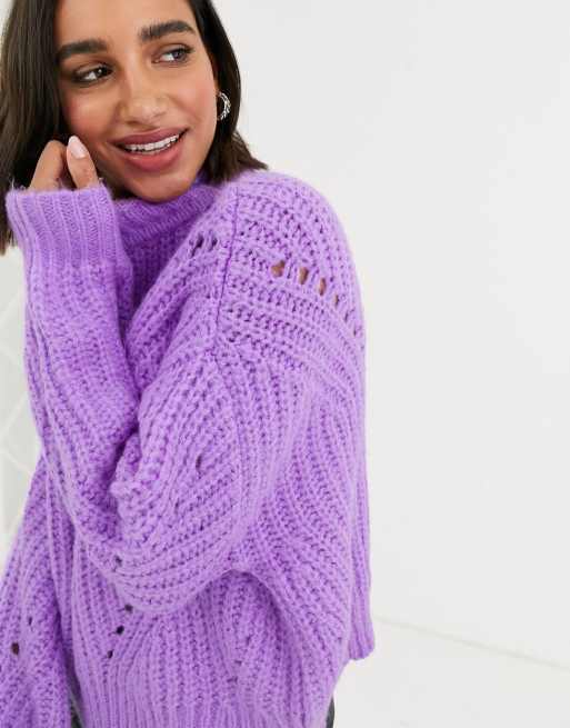 Bershka Pull a col cheminee en maille pointelle Violet