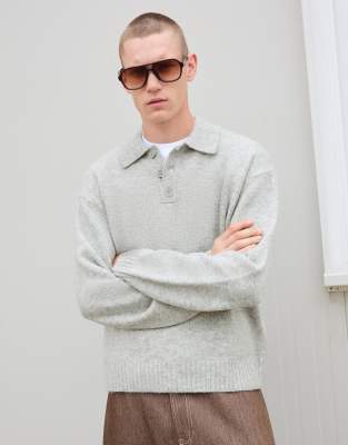 Bershka - Pull à col polo - Gris clair