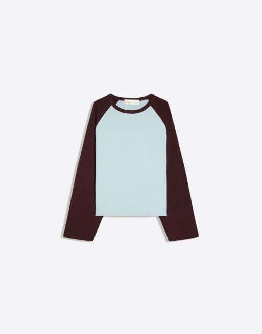 Bershka pull à col rond et manches raglan bleu clair, 5 de 5