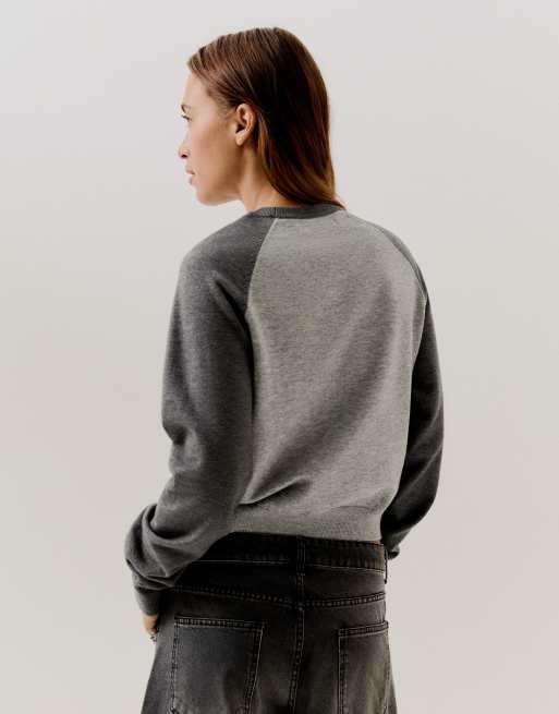 Bershka - Pull à col rond et manches raglan - Gris, 3 de 5