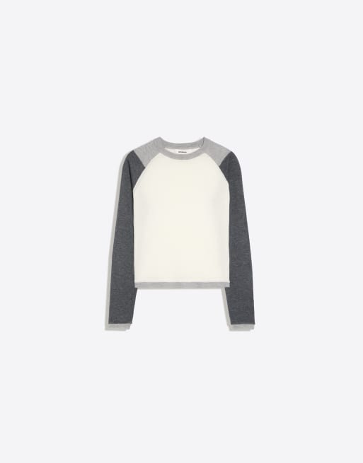 Bershka pull à col rond et manches raglan gris, 5 de 5