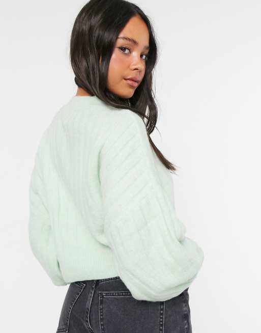 Bershka Pull c tes larges et manches volumineuses Vert