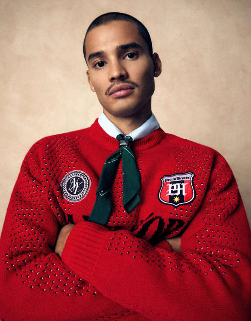 Bershka pull à empiècements en mesh col rond rouge, 3 de 6