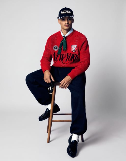 Bershka pull à empiècements en mesh col rond rouge, 5 de 6