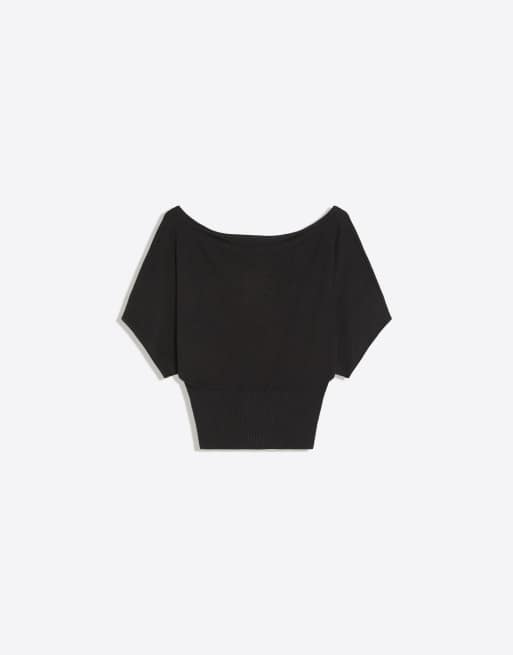 Bershka pull à encolure asymétrique noir, 5 de 5