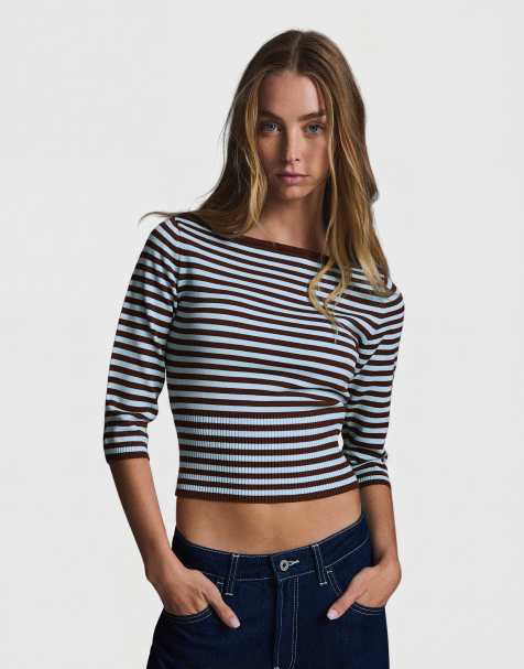 Bershka - Pull à encolure bateau - Marron - view 1