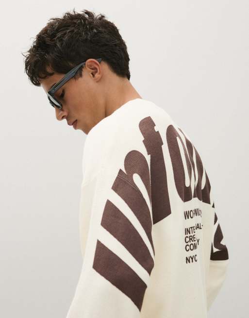 Bershka pull à imprimé texturé beige, 4 de 6