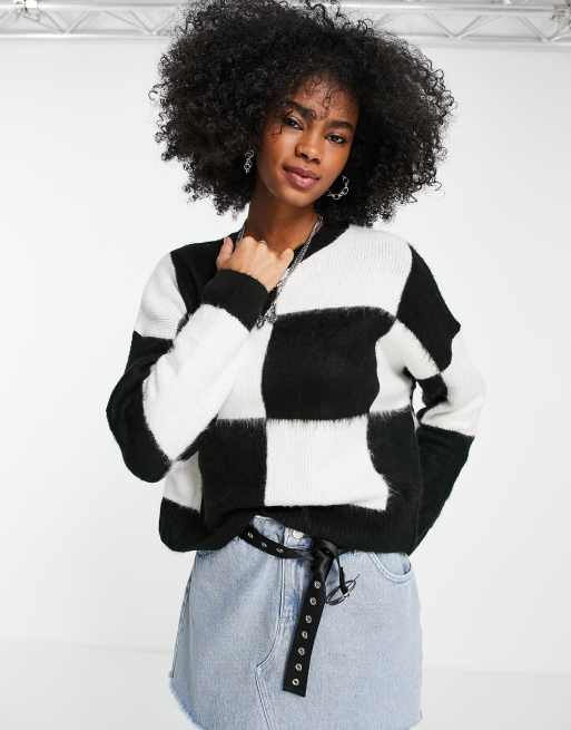 Bershka - Pull à motif damier - Monochrome, 3 de 4