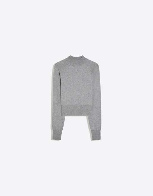 Bershka pull ajusté côtelé à col montant gris, 5 de 5