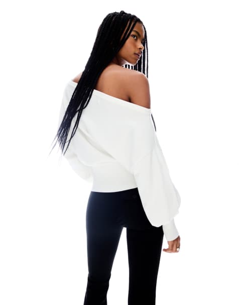 Bershka - Pull asymétrique à bord côtelé - Écru - view 1