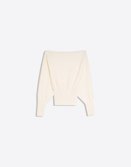 Bershka pull asymétrique à col rayé écru, 5 de 5
