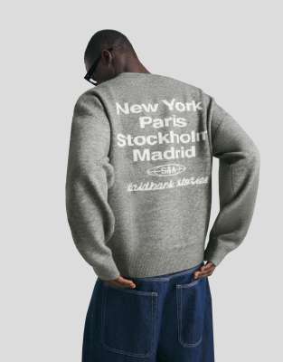 Bershka - Pull brodé en jacquard - Gris