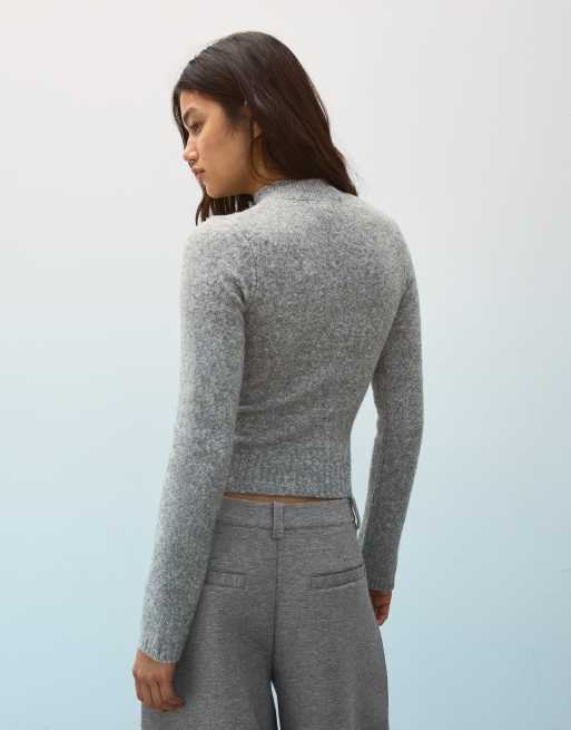Bershka Pull col montant avec détail goutte en gris, 3 de 5