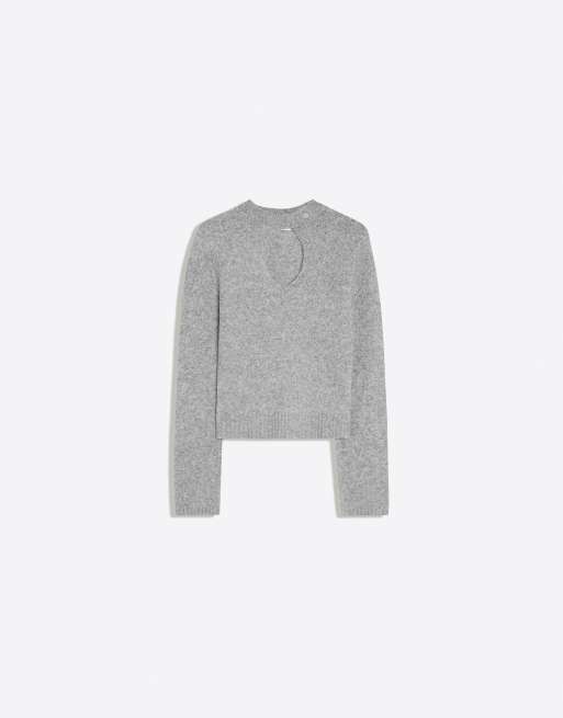 Bershka Pull col montant avec détail goutte en gris, 5 de 5