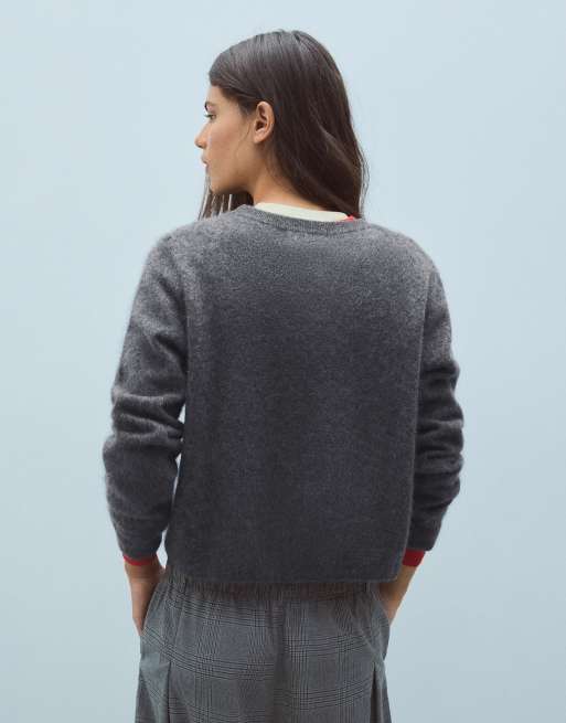 Bershka pull col rond 100 % laine gris, 3 de 6