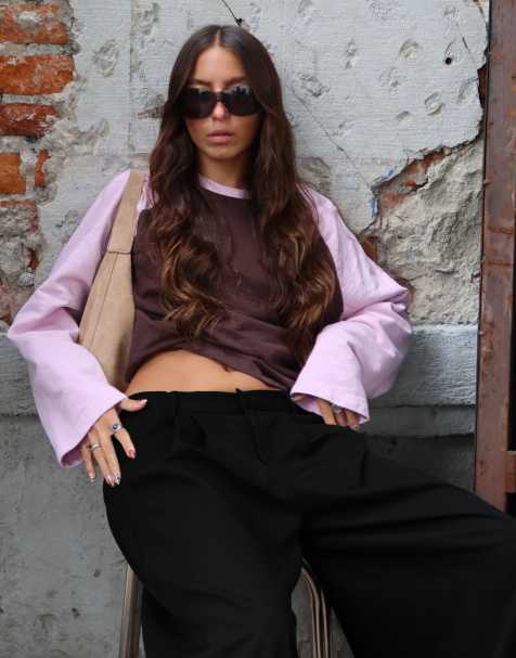 Bershka pull col rond à manches raglan marron - view 1