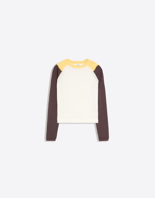 Bershka pull col rond à manches raglan marron, 5 de 5