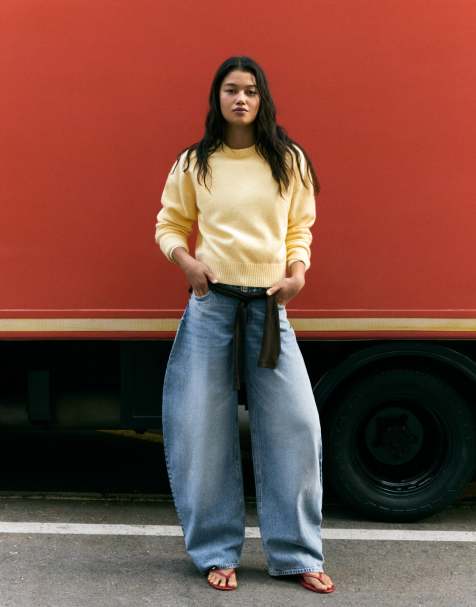 Bershka pull col rond jaune - view 1