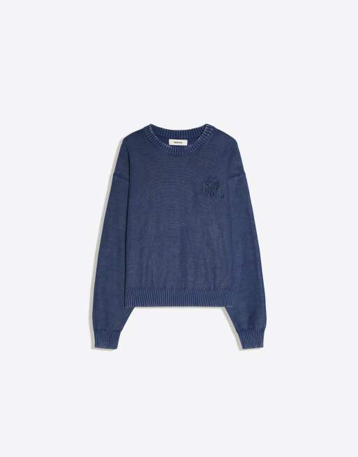 Bershka pull col rond teint en pièce bleu denim, 5 de 5