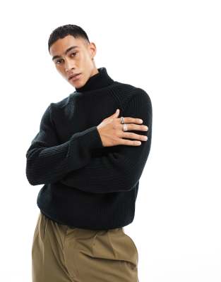 Bershka fisherman roll neck jumper in black  - ASOS Price Checker