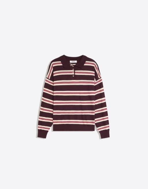 Bershka pull col roulé à rayures bordeaux, 5 de 5