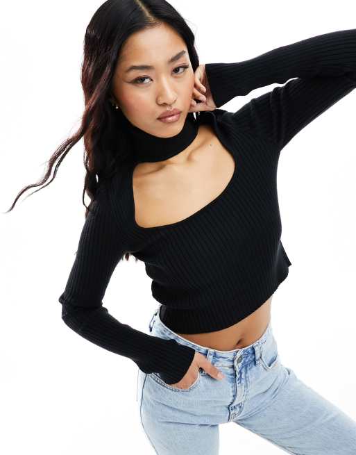 Bershka Pull col roul avec d tail ras de cou Noir ASOS