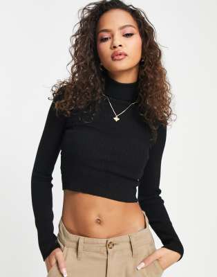 Pull Femme Bershka Noir Col Rond - Taille XS, Manches Longues, Occasion Parfait état