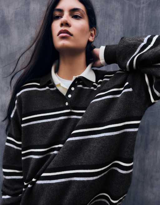 Bershka pull col roulé rayé gris, 4 de 5