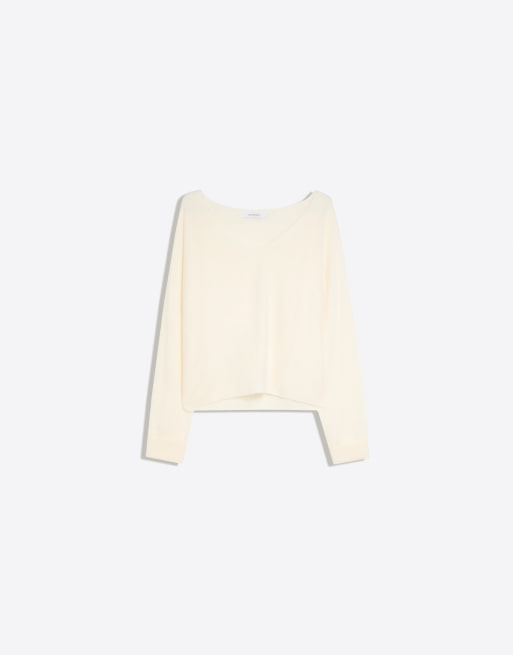 Bershka pull col V 100 % laine écru, 6 de 6