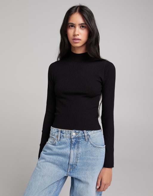 Bershka Pull cotele a col montant Noir