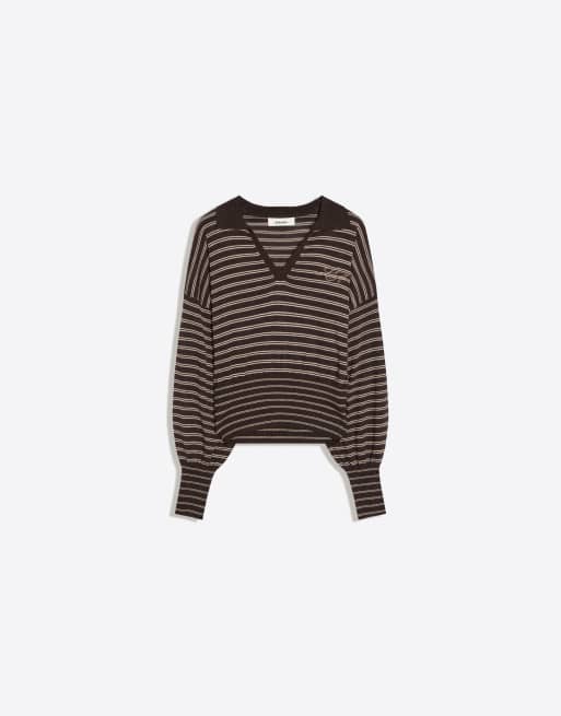 Bershka - Pull côtelé à col polo - Marron, 4 de 4