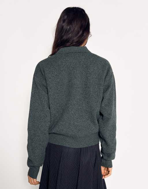 Bershka pull coupe carrée à col polo boutonné gris, 3 de 5