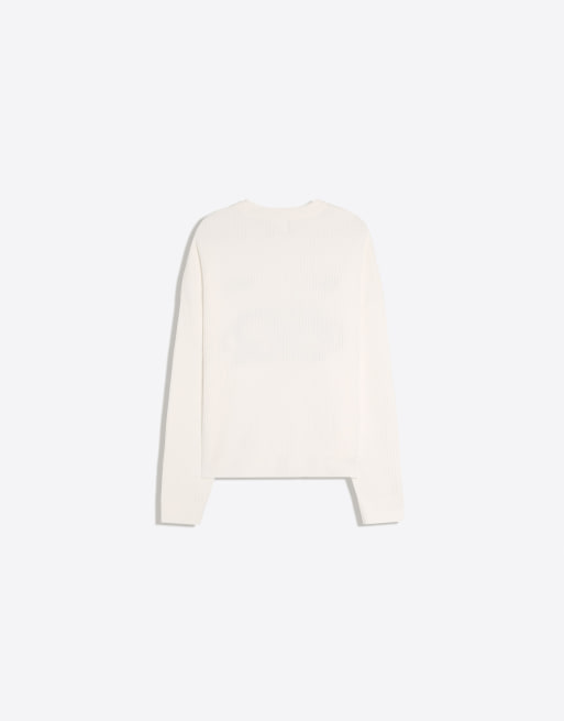Bershka pull en maille à col rond graphique écru, 6 de 6