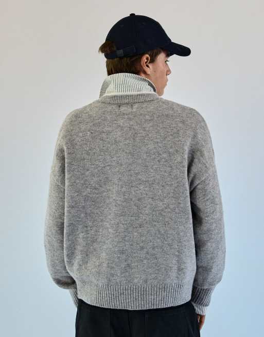 Bershka pull en maille contrastée à col henley gris clair, 4 de 7