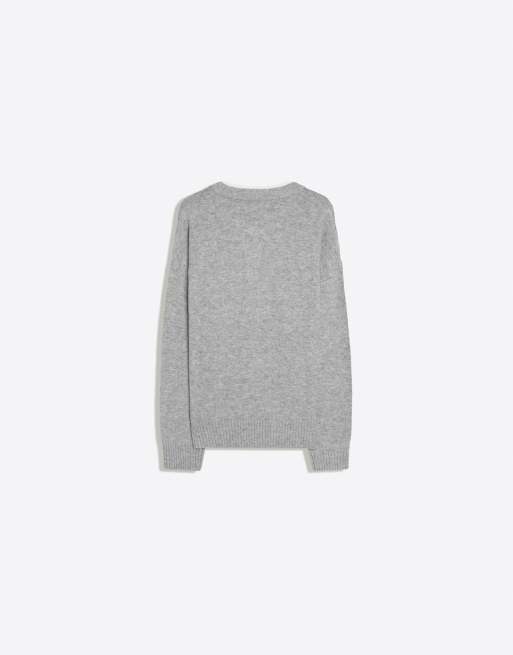 Bershka pull en maille contrastée à col henley gris clair, 7 de 7