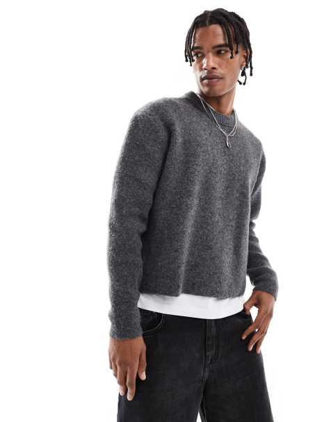 Bershka - Pull en maille coupe carrée - Gris - view 1