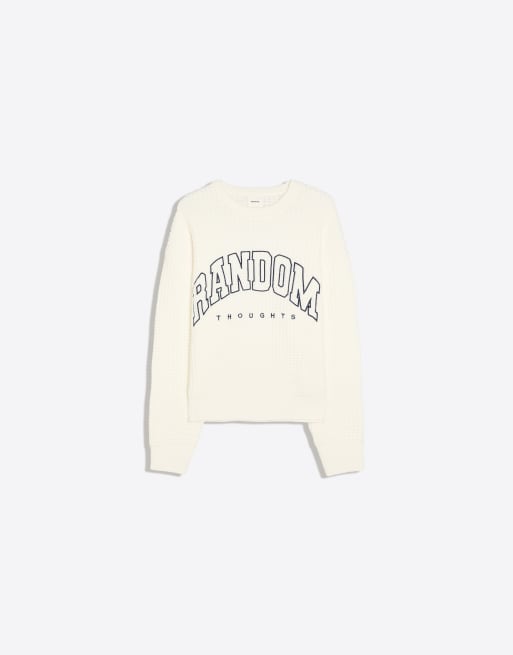 Bershka pull en maille gaufrée brodé blanc, 5 de 6