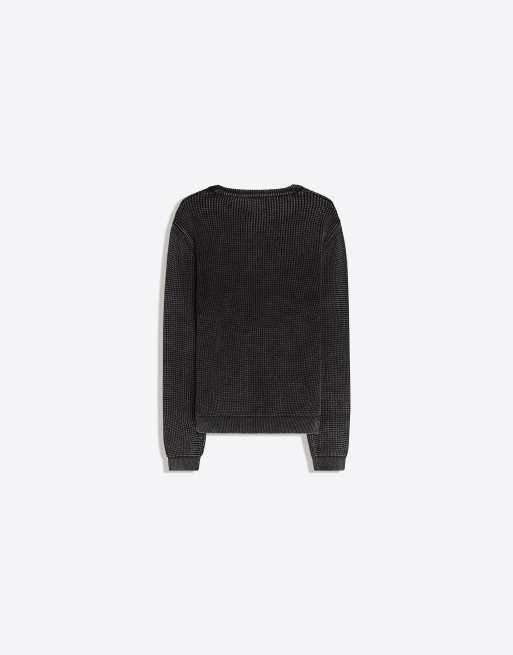 Bershka Pull henley effet délavé noir, 6 de 6