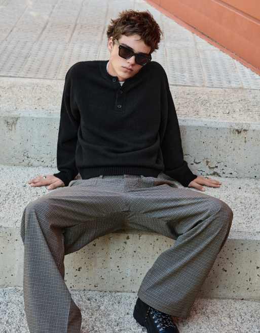 Bershka pull henley en maille contrastée noir, 4 de 7