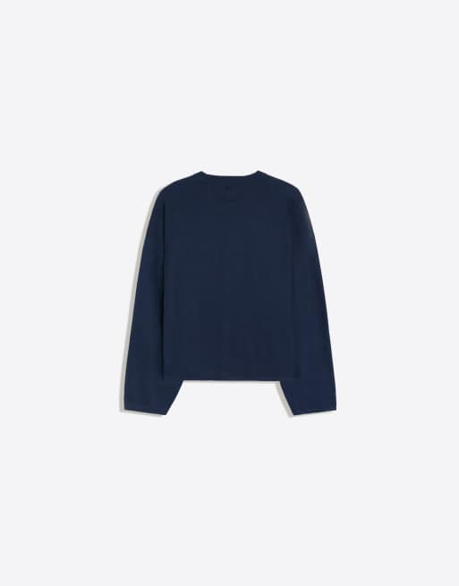 Bershka pull imprimé texturé bleu marine, 6 de 6