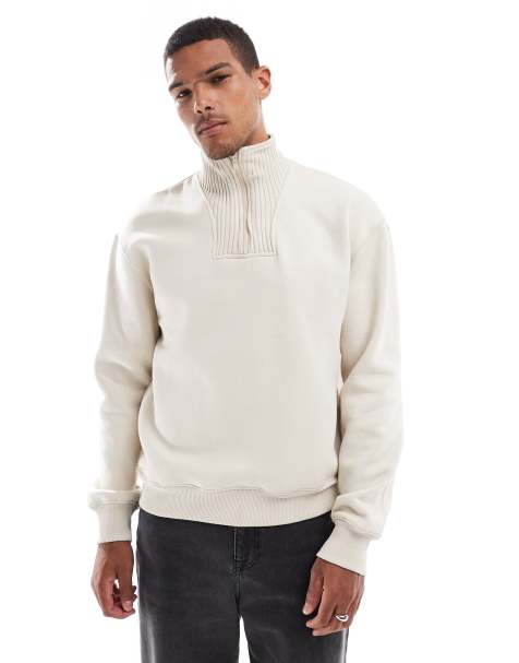Bershka - Pull nervuré à col zippé - Beige clair - view 1
