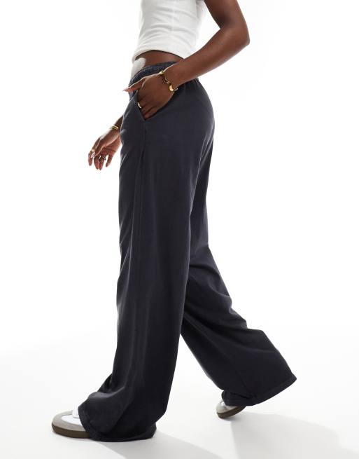 Bershka pull on wide leg sweatpants in dark gray | ASOS
